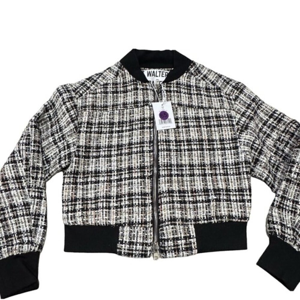 Walter Baker Raina Short Zip Jacket XS Montauk Tweed Black/White NWT MSRP $248